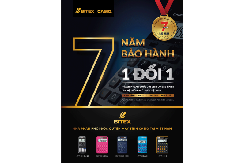 BITEX nâng chế độ bảo hành lên 7 năm cho Máy tính Casio