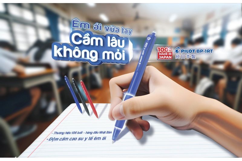 PILOT “TRÌNH LÀNG” BÚT BI BP-1RT ĐỘT PHÁ VỚI ĐỆM CẦM ÊM ÁI, VIẾT LÂU KHÔNG MỎI