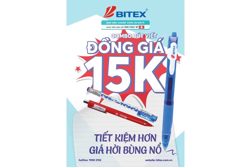 BITEX “CHIÊU ĐÃI” NGƯỜI TIÊU DÙNG VỚI CHƯƠNG TRÌNH KHUYẾN MÃI COMBO BÚT XỊN – ĐỒNG GIÁ 15K