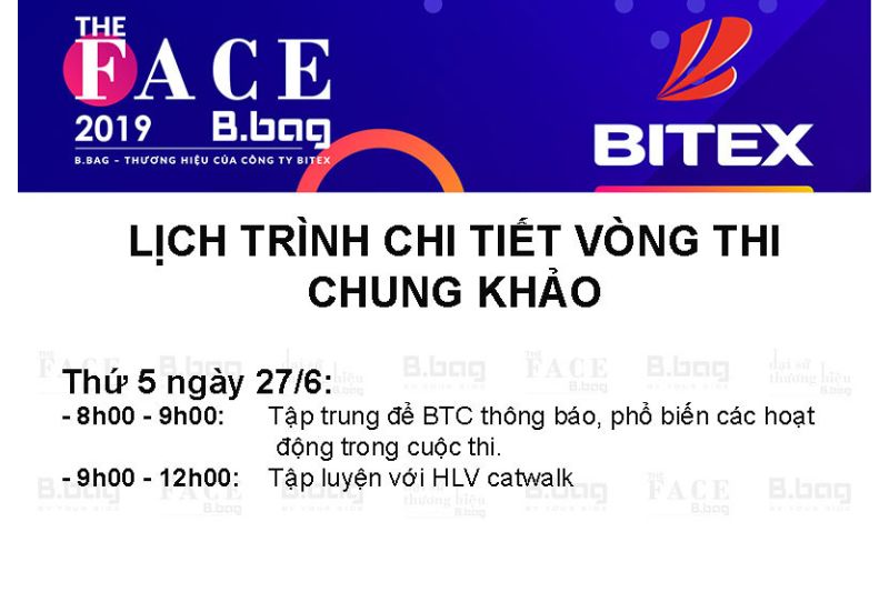 Lịch trình vòng chung kết cuộc thi The Face B.bag 2019