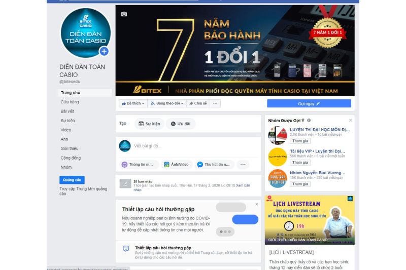 Thông báo đổi tên page Diễn Đàn Toán Casio