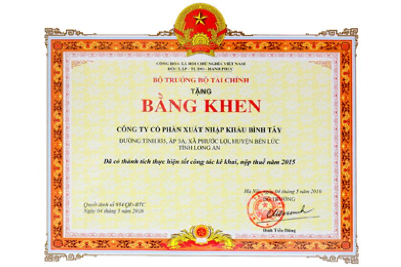 BITEX vinh dự nhận bằng khen của Bộ Tài chính