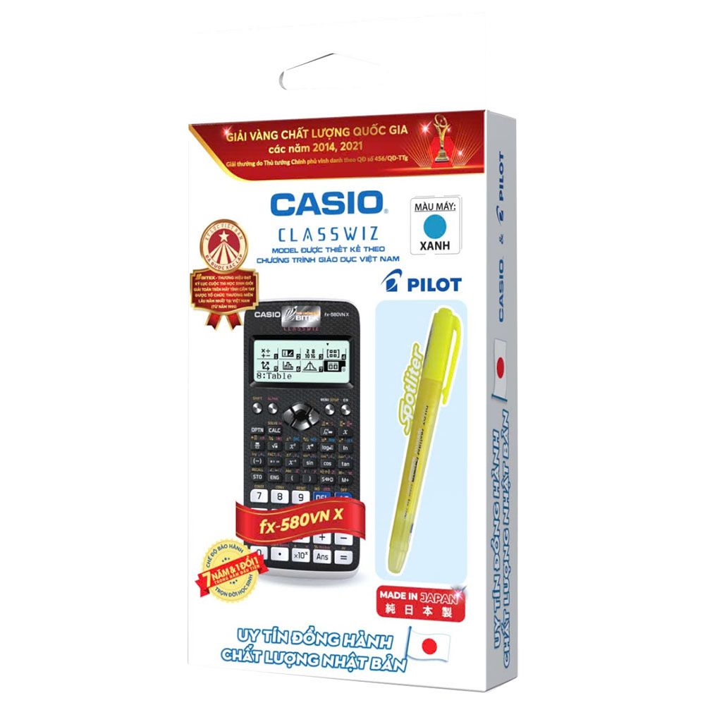 Bộ sản phẩm Máy tính CASIO FX-580VNX (TL) PILOT Bút dạ quang Spotliter Refillable