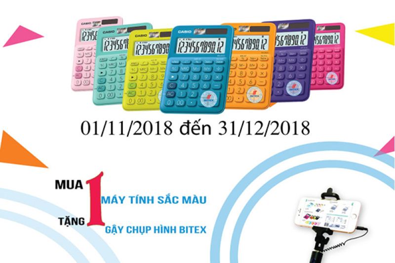 Mua máy tính Casio sắc màu được tặng gậy chụp hình