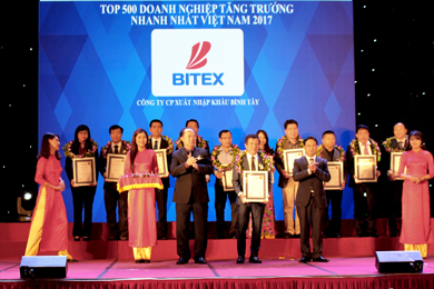 BITEX đạt top 500 doanh nghiệp tăng trưởng nhanh nhất Việt Nam 2017