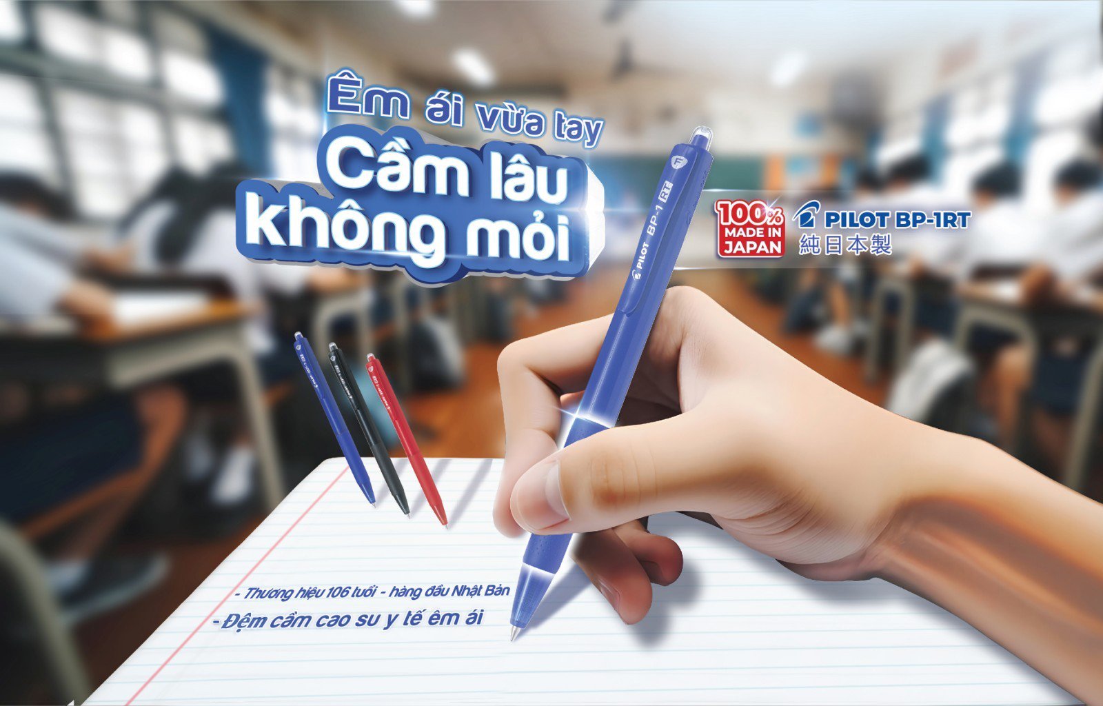 PILOT “TRÌNH LÀNG” BÚT BI BP-1RT ĐỘT PHÁ VỚI ĐỆM CẦM ÊM ÁI, VIẾT LÂU KHÔNG MỎI