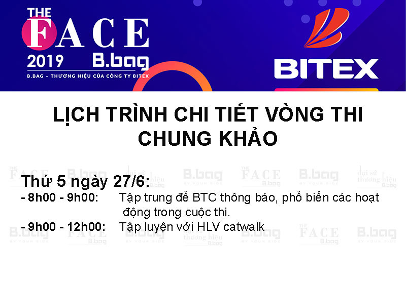 Lịch trình vòng chung kết cuộc thi The Face B.bag 2019