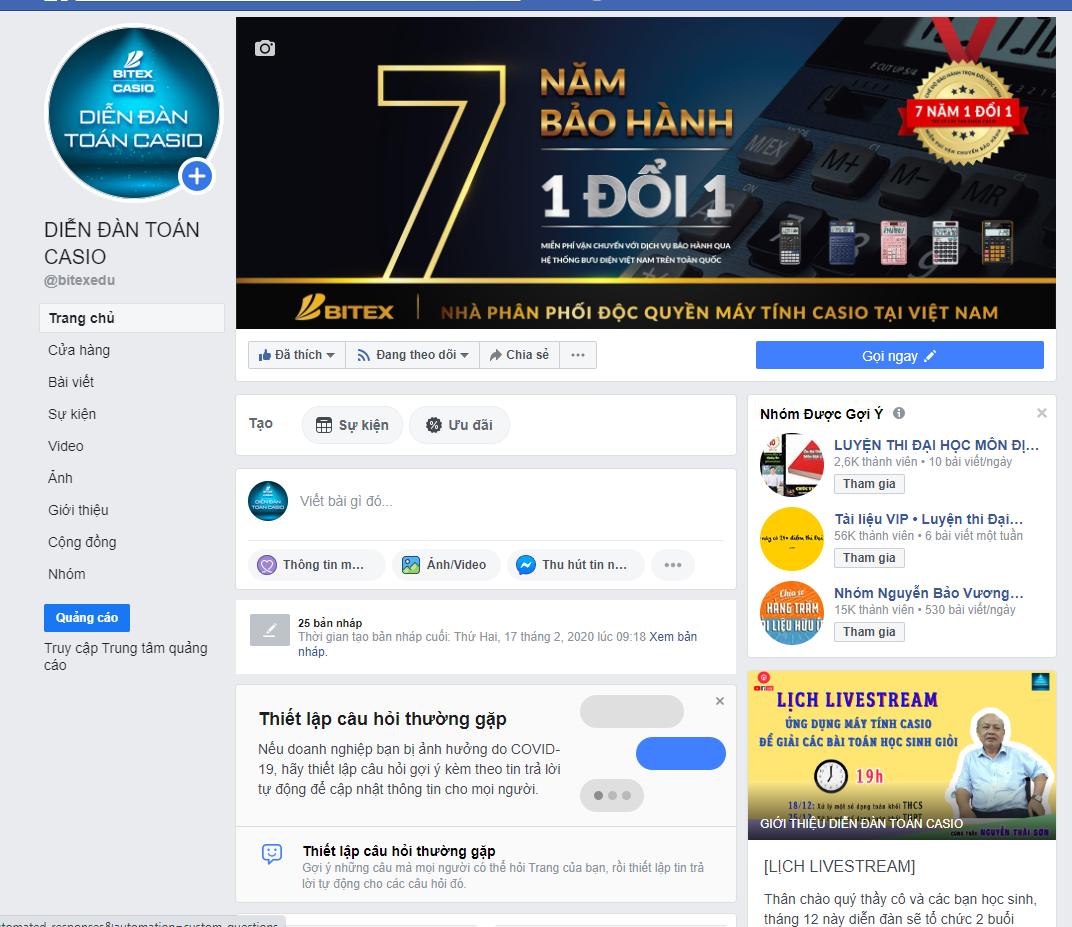 Thông báo đổi tên page Diễn Đàn Toán Casio