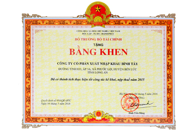 BITEX vinh dự nhận bằng khen của Bộ Tài chính