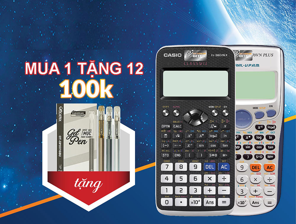 Khuyến mãi KHỦNG: mua 1 máy tính Casio tặng 12 bút