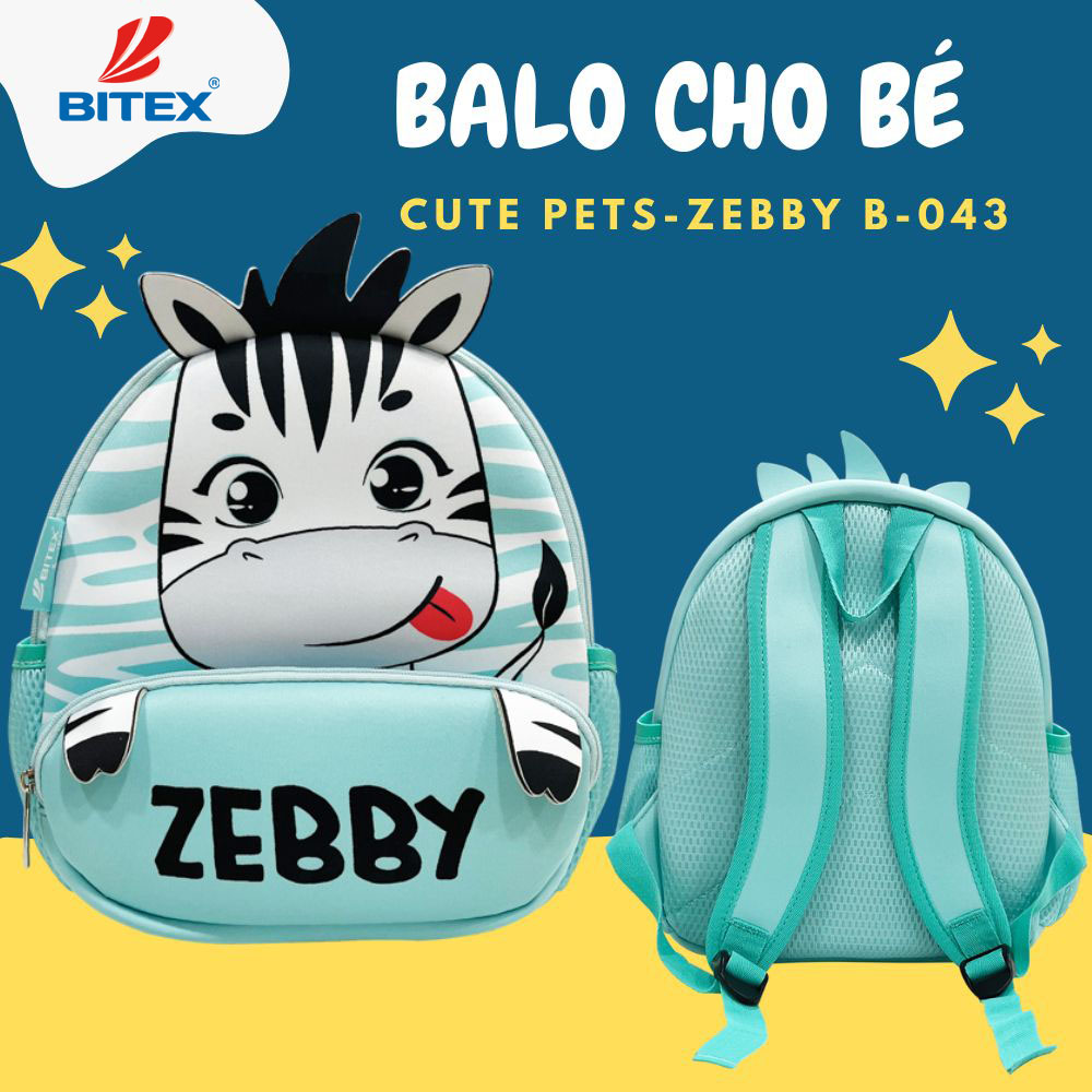 Balo cho bé Cute Pets-Zebby B-043 trang bị đai êm ái