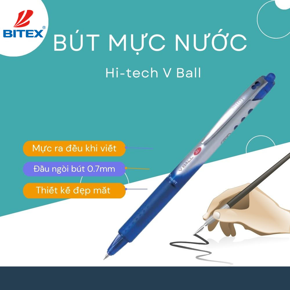 Bút mực nước Hi-tech V Ball mực ra đều khi viết không bị lem