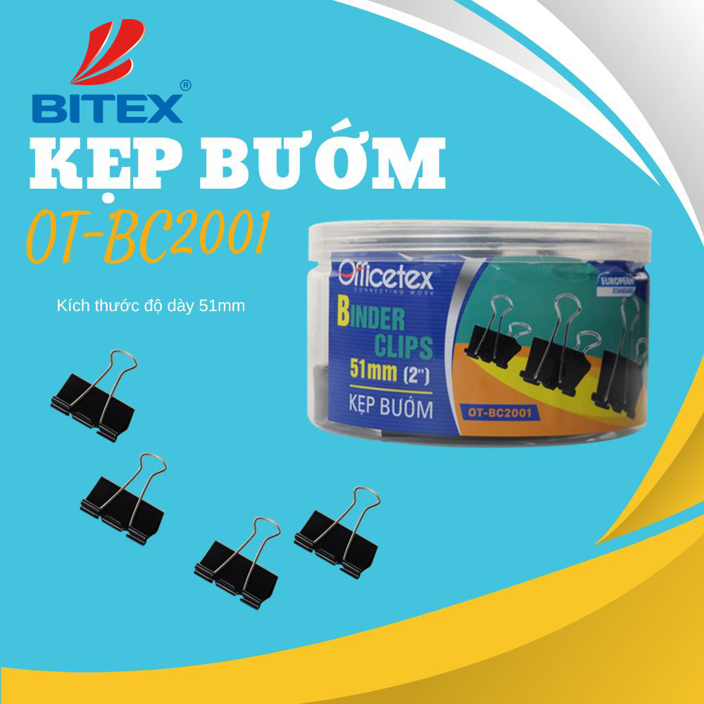 Kẹp bướm OT-BC2001 kích cỡ 51mm giúp kẹp chắc những tập giấy to, dày