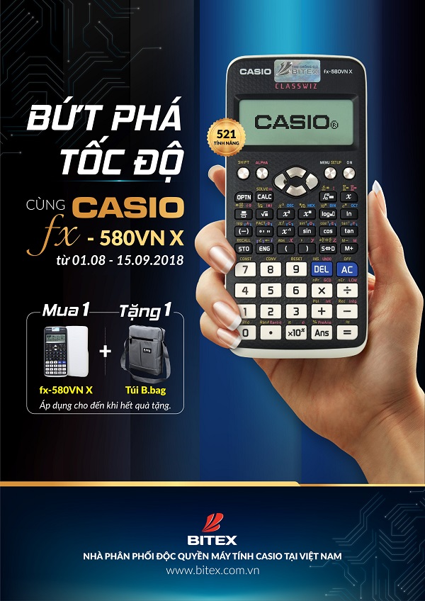 Mua 1 máy tính Casio FX-580VN X được tặng 1 túi đeo chéo đứng B.bag