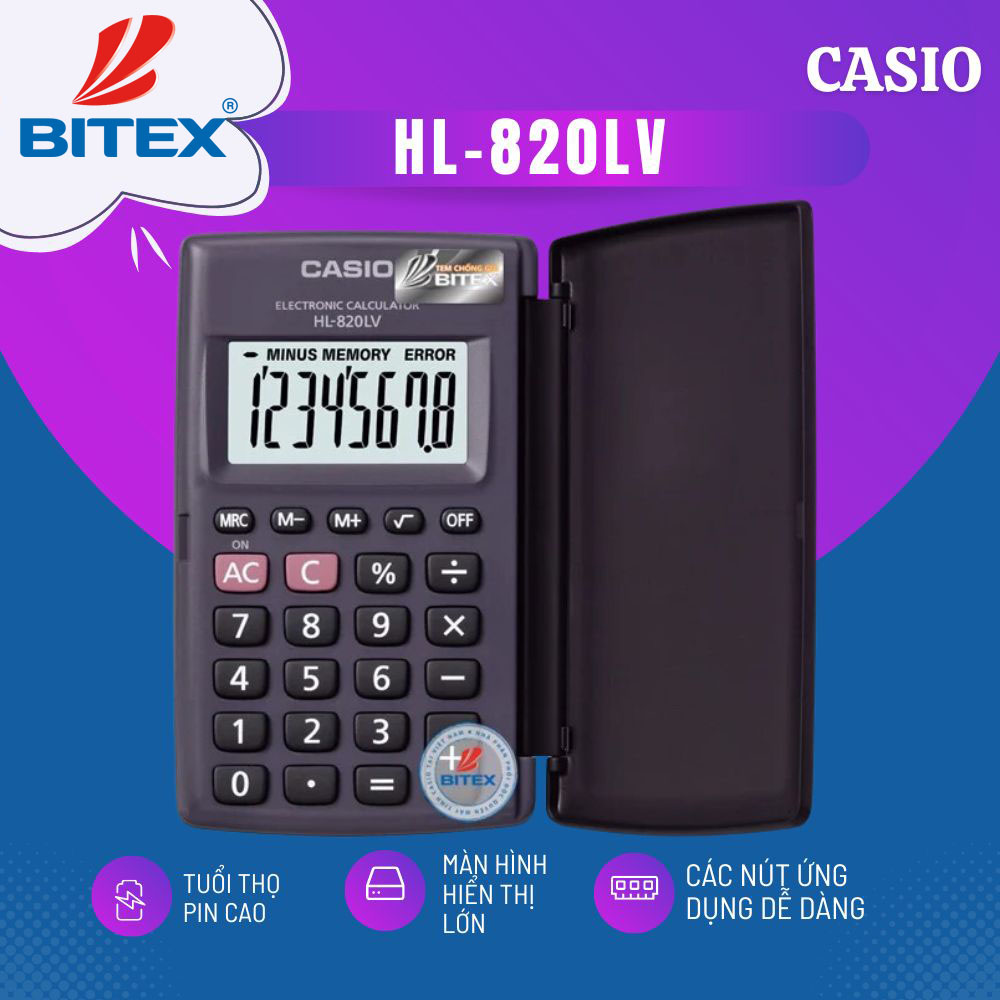 Máy tính mini bỏ túi Casio HL-820LV thiết kế màn hình lớn
