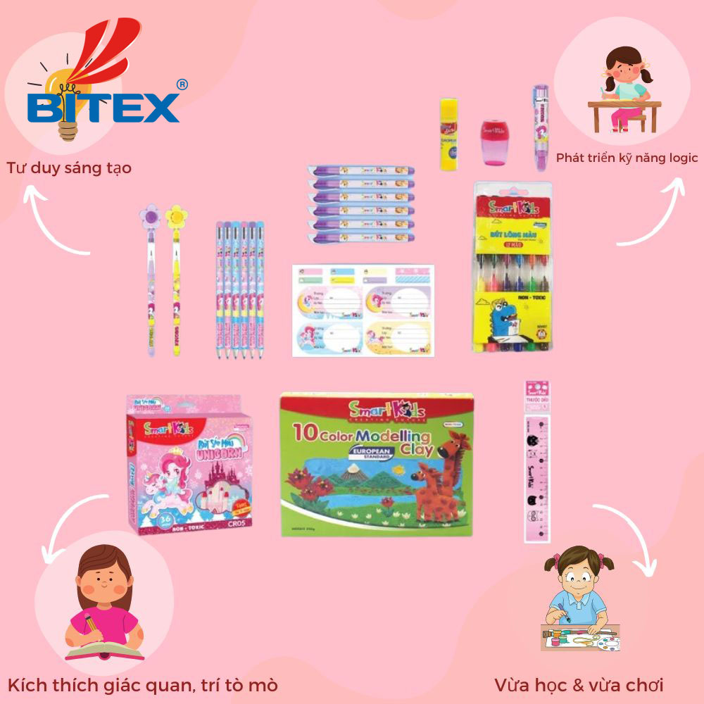 Bộ dụng cụ học tập Unicorn màu sắc nổi bật trẻ ham học hơn