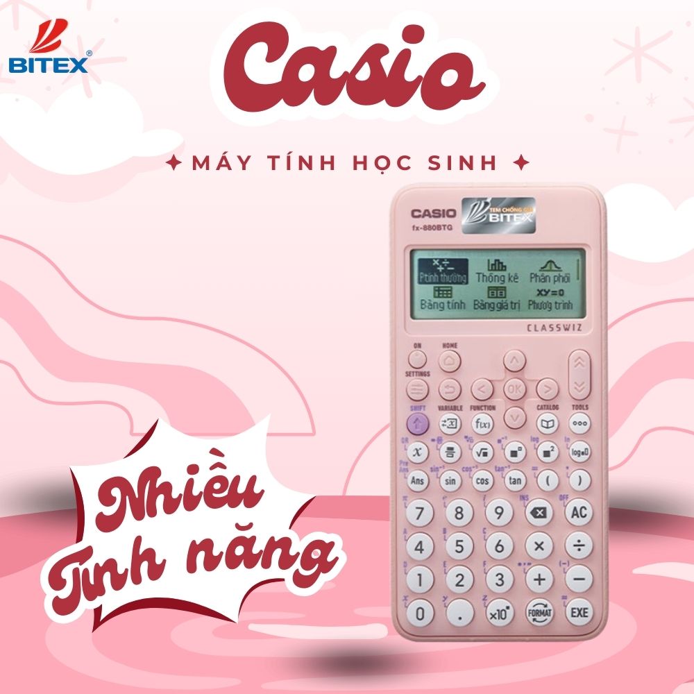 Máy tính Casio Fx-880BTG màu hồng trong lượng nhẹ dễ mang đi 