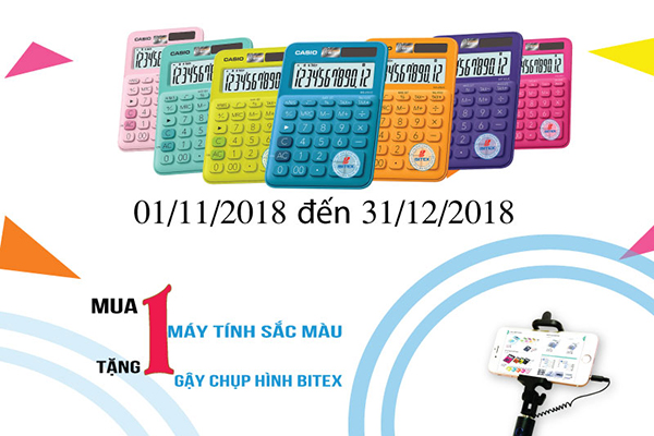 Mua máy tính Casio sắc màu được tặng gậy chụp hình